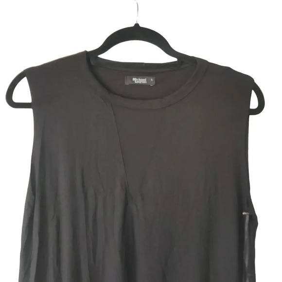 Michael Lauren Calder Black Dress Sz L with Neck Mesh Insert Sleeveless Hi-Low - Picture 3 of 7